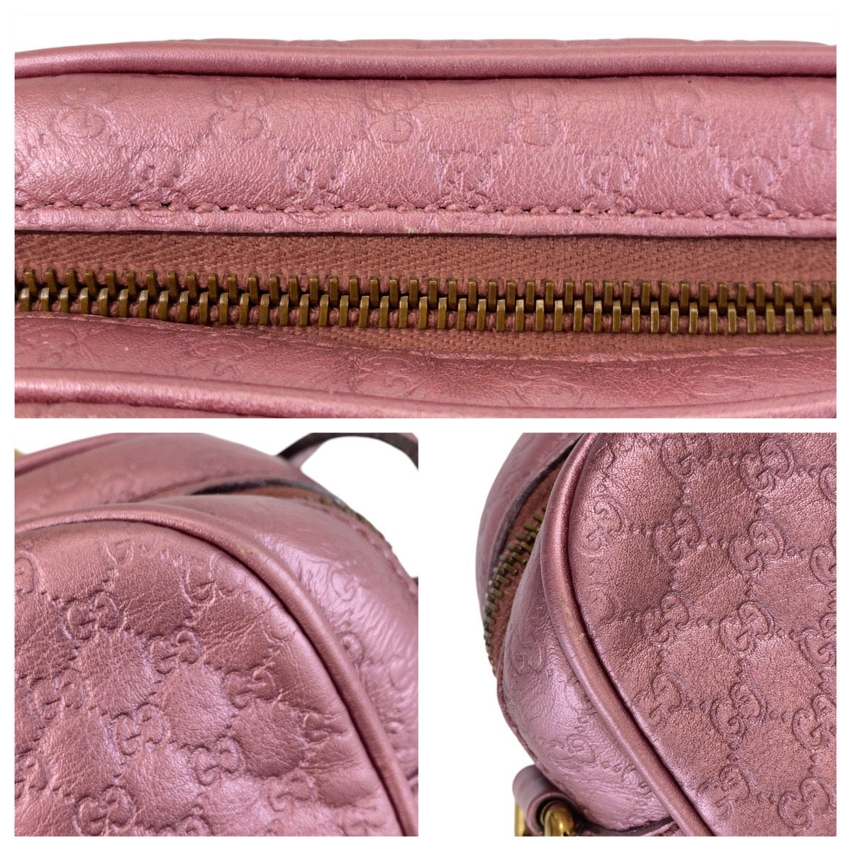 GUCCI Shoulder Bag 309538 leather Metallic Pink GoldMetal Crossbody Shoulder Bag Pochette Micro Guccisima Women Used