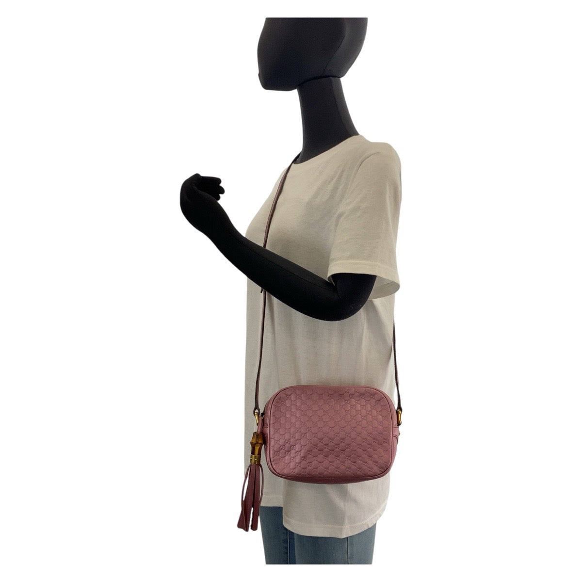 GUCCI Shoulder Bag 309538 leather Metallic Pink GoldMetal Crossbody Shoulder Bag Pochette Micro Guccisima Women Used