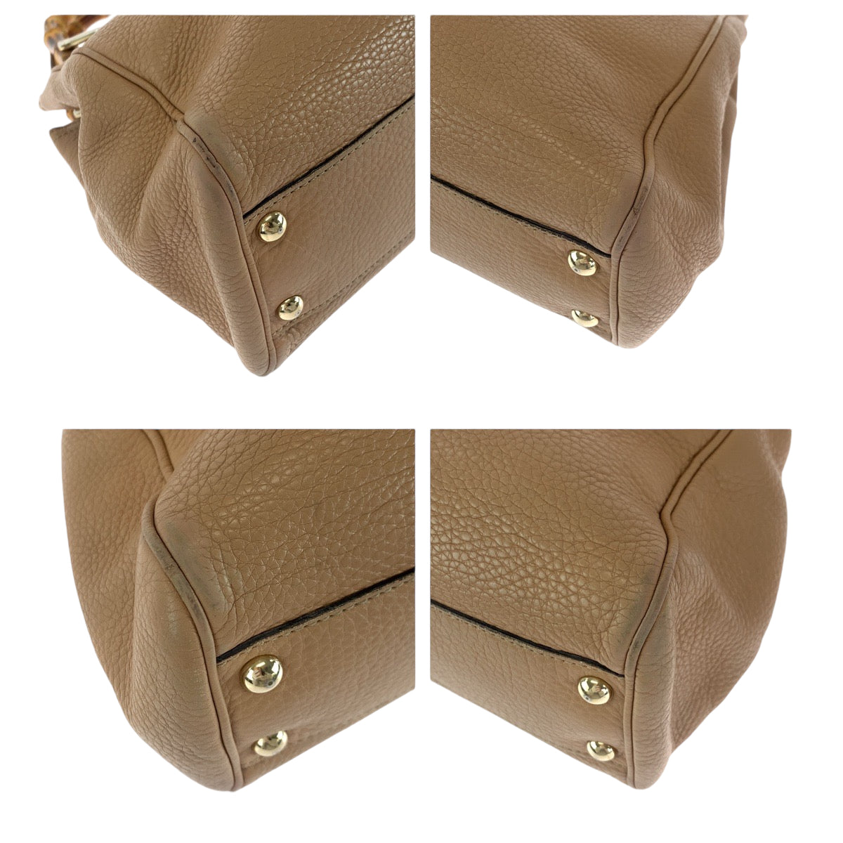 GUCCI Handbag 236032 leather Beige Brown Gold Metal Handbag Bamboo Women Used