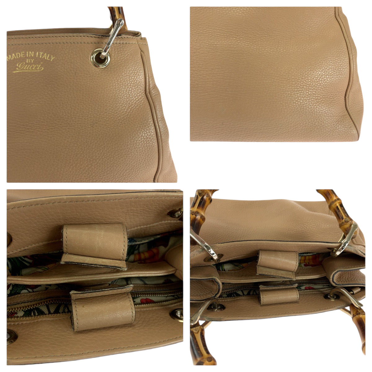 GUCCI Handbag 236032 leather Beige Brown Gold Metal Handbag Bamboo Women Used