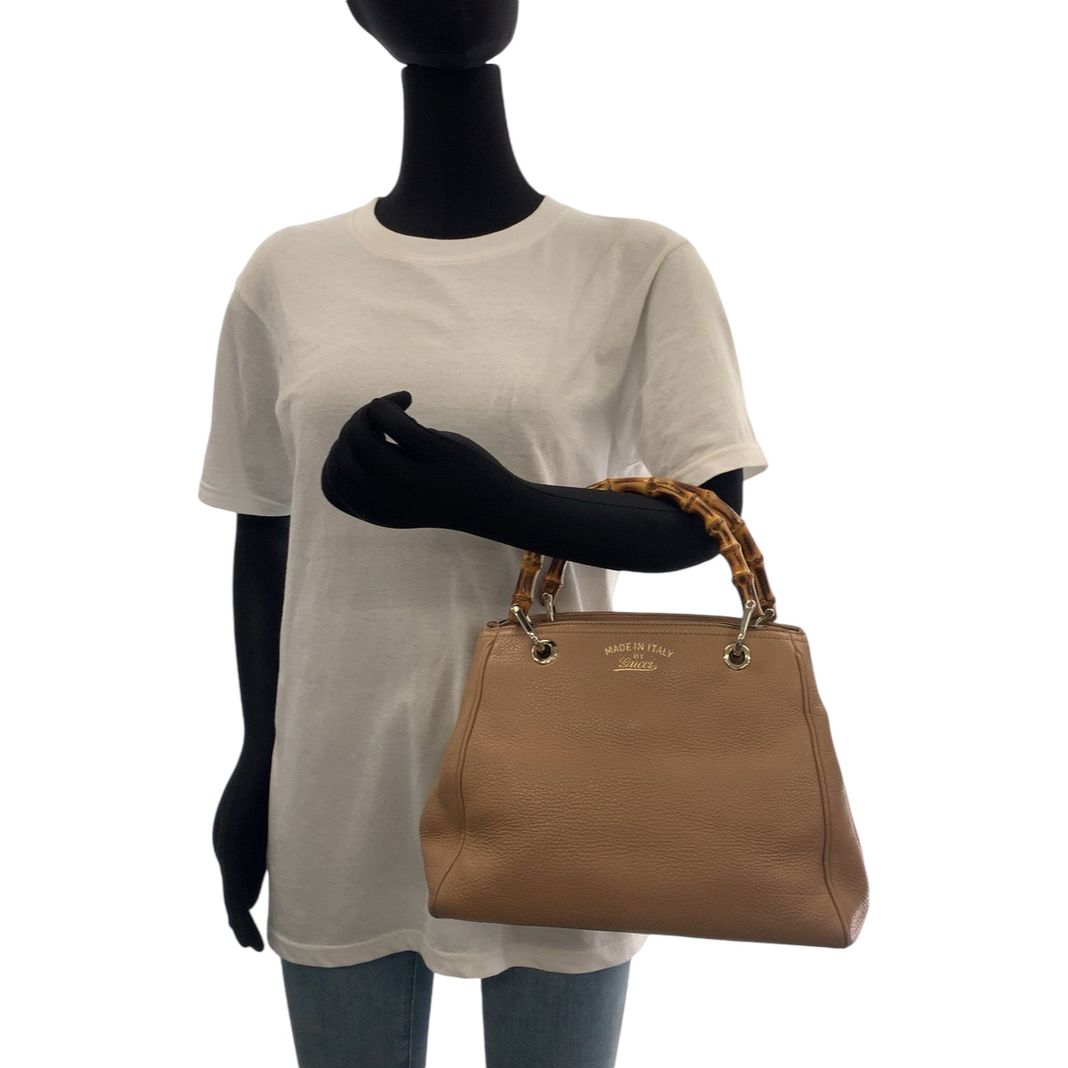 GUCCI Handbag 236032 leather Beige Brown Gold Metal Handbag Bamboo Women Used