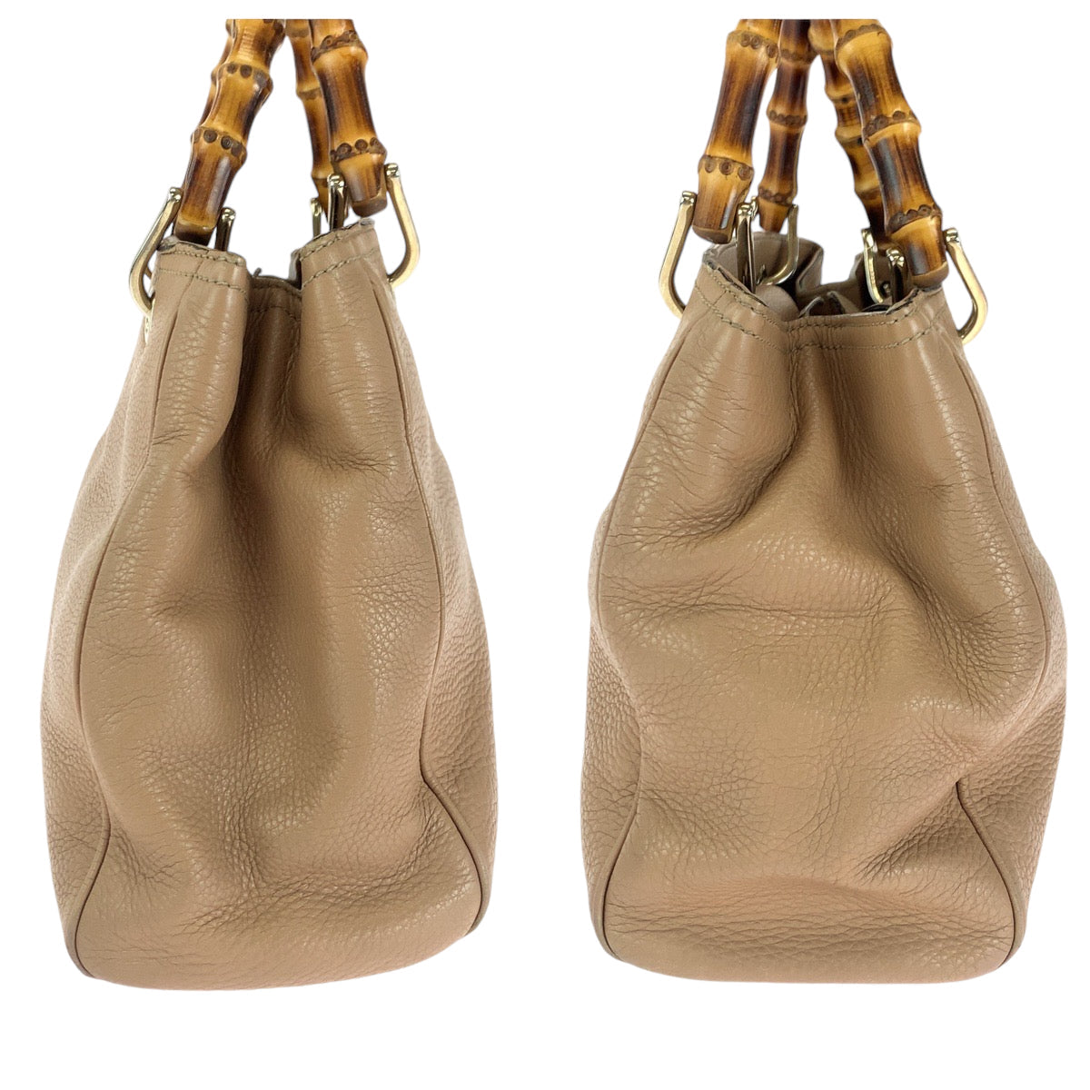 GUCCI Handbag 236032 leather Beige Brown Gold Metal Handbag Bamboo Women Used