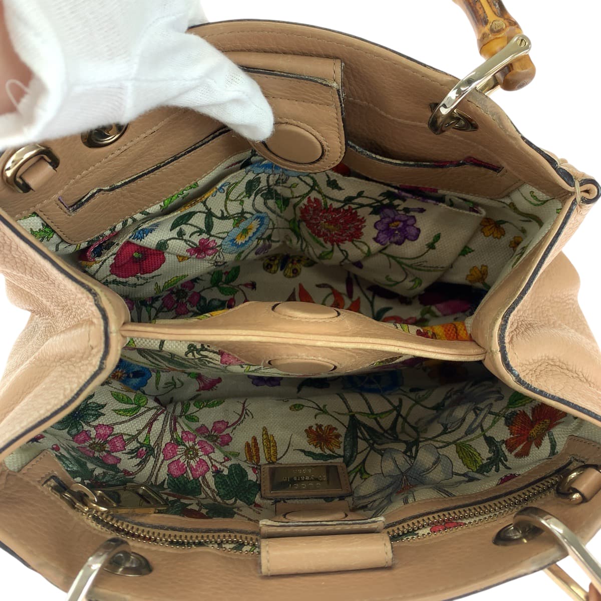 GUCCI Handbag 236032 leather Beige Brown Gold Metal Handbag Bamboo Women Used