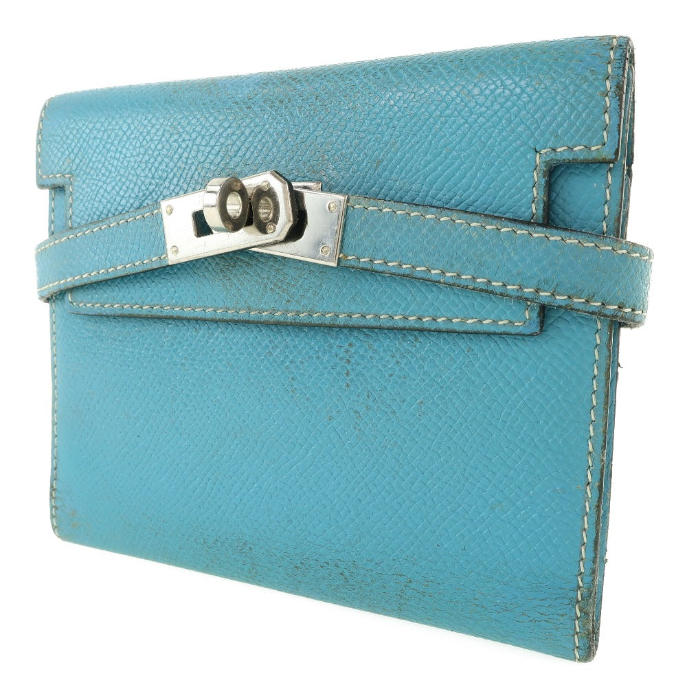 HERMES Bifold Wallet Epsom blue Kelly wallet unisex(Unisex) Used
