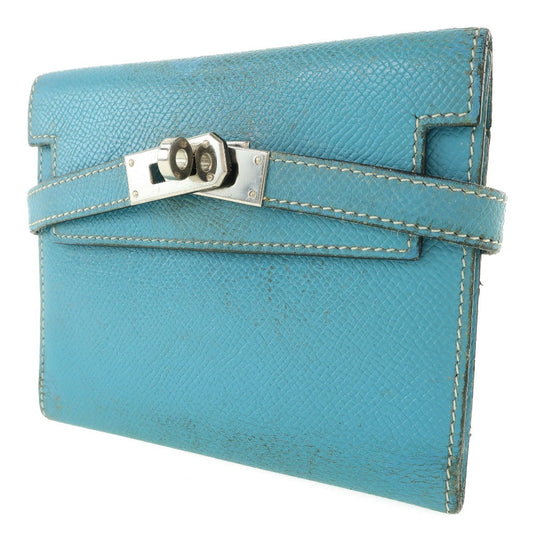 HERMES Bifold Wallet Epsom blue Kelly wallet unisex(Unisex) Used