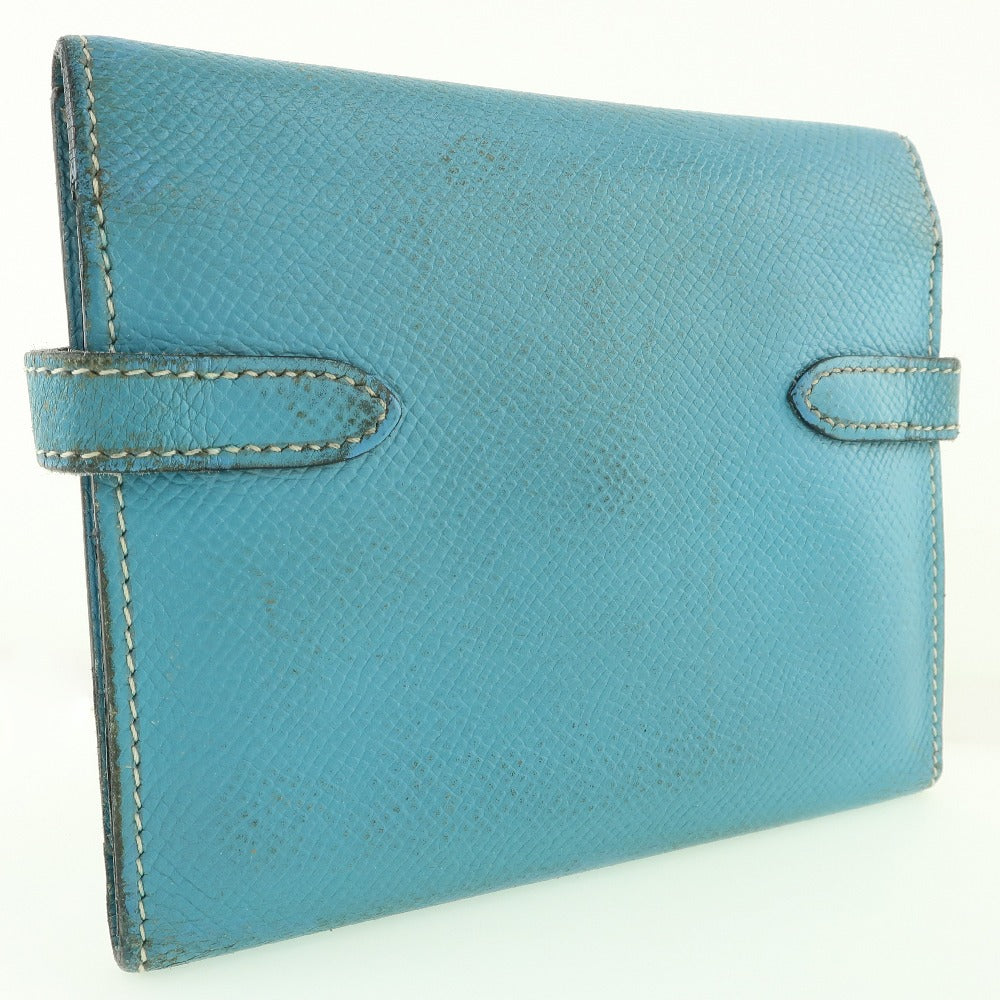 HERMES Bifold Wallet Epsom blue Kelly wallet unisex(Unisex) Used