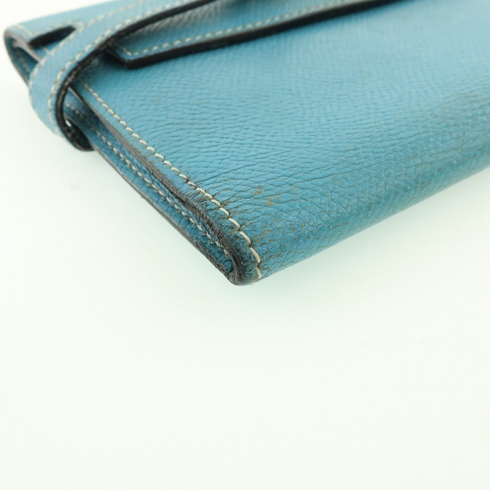 HERMES Bifold Wallet Epsom blue Kelly wallet unisex(Unisex) Used