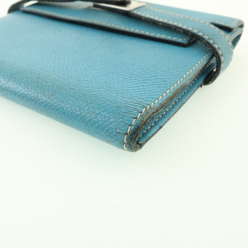 HERMES Bifold Wallet Epsom blue Kelly wallet unisex(Unisex) Used