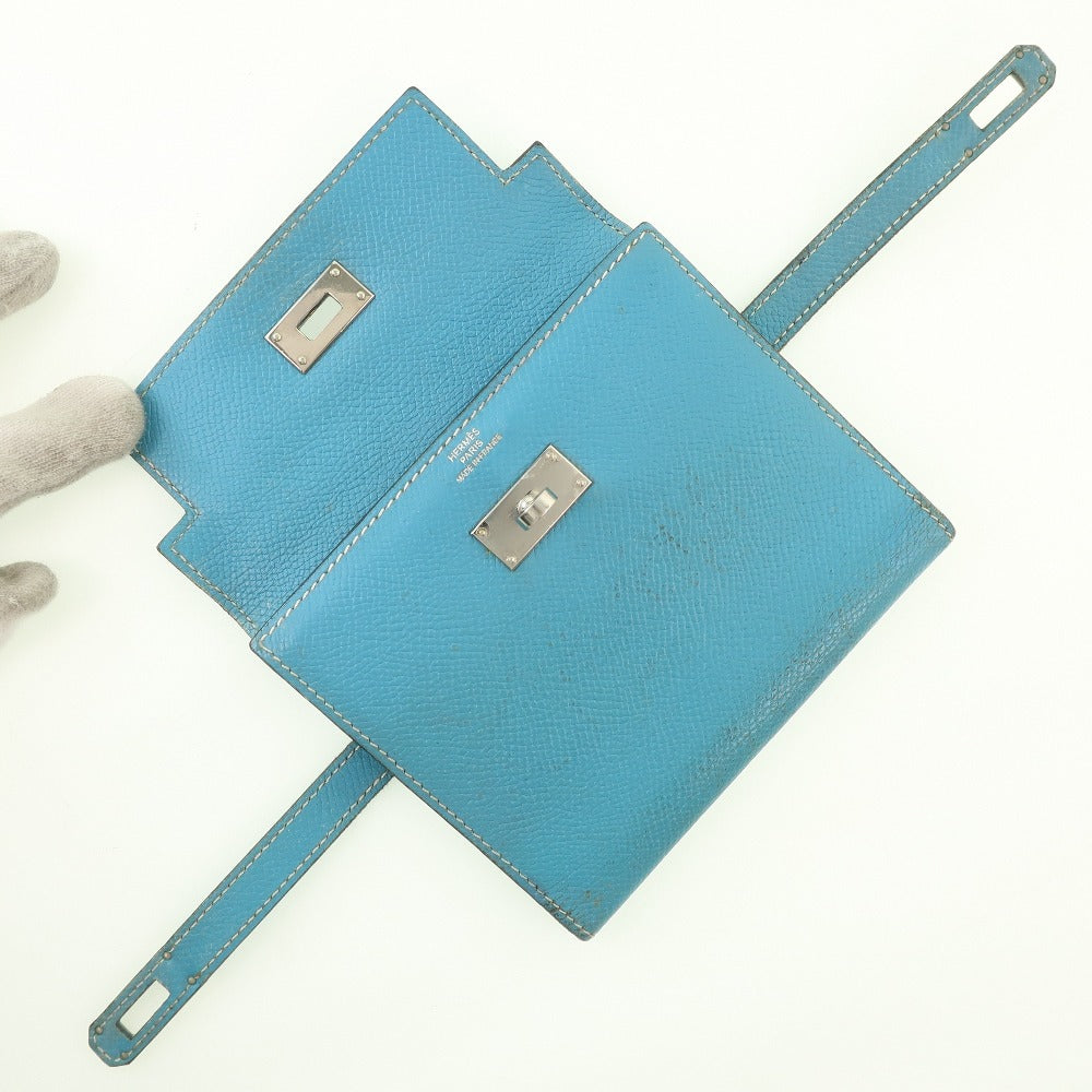 HERMES Bifold Wallet Epsom blue Kelly wallet unisex(Unisex) Used