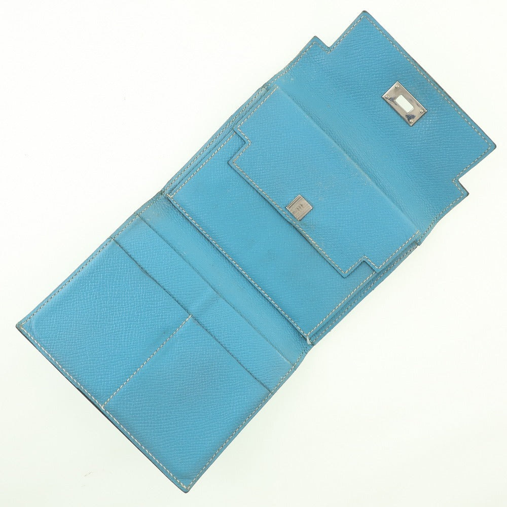 HERMES Bifold Wallet Epsom blue Kelly wallet unisex(Unisex) Used