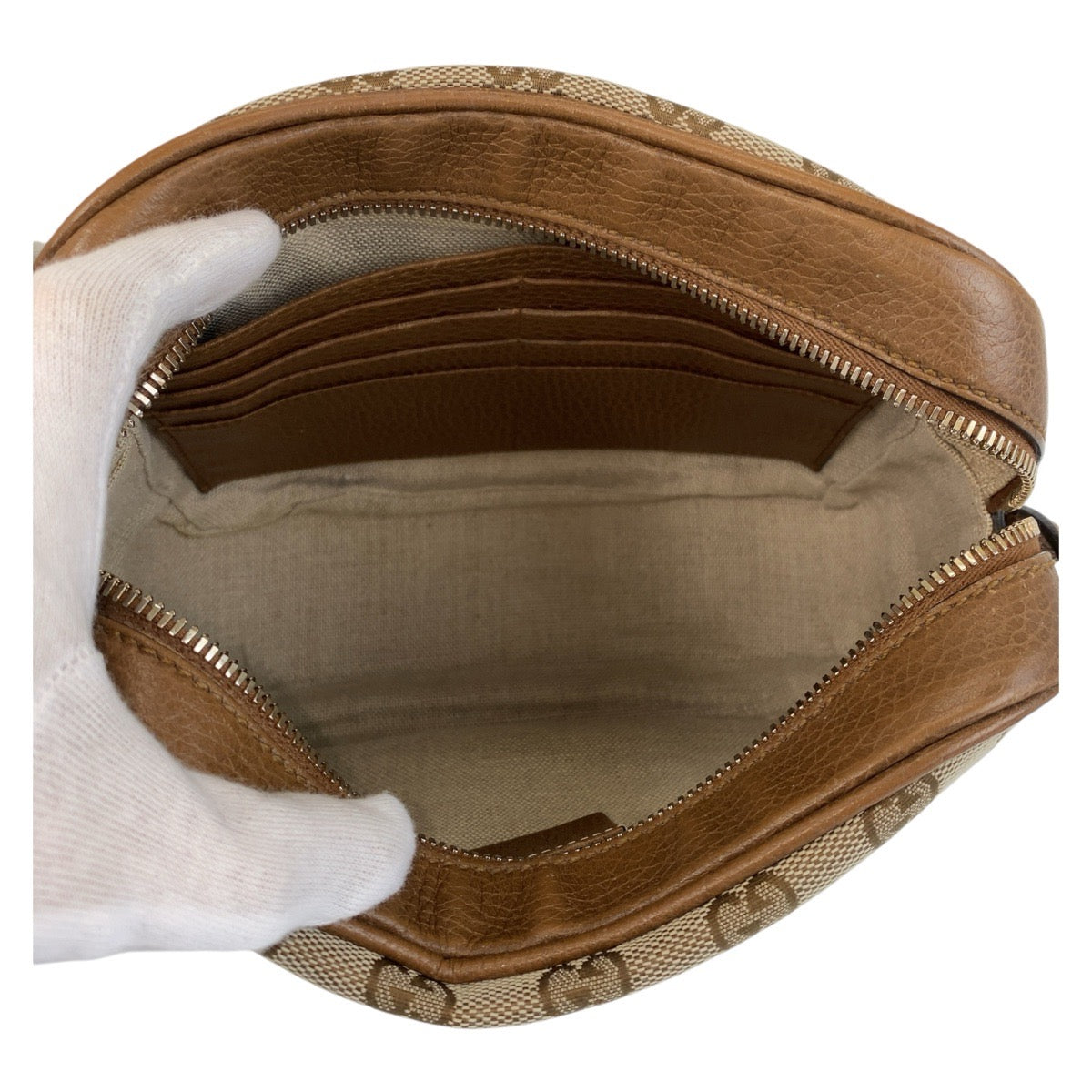 GUCCI Shoulder Bag 449413 GG canvas, leather Brown Gold Metal Crossbody Shoulder Bag Pochette Women Used