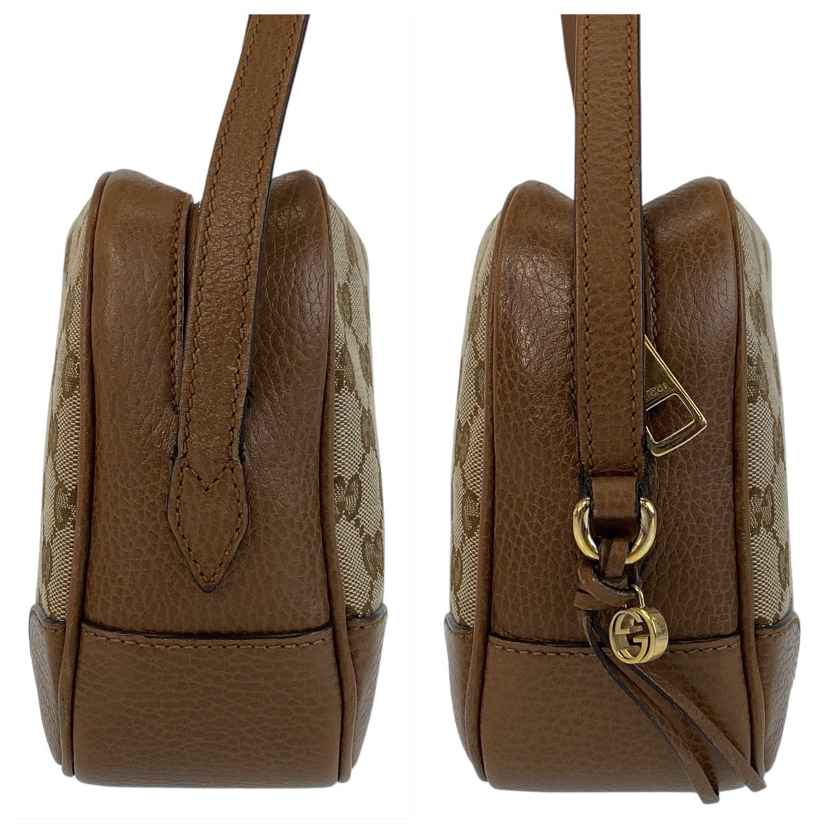 GUCCI Shoulder Bag 449413 GG canvas, leather Brown Gold Metal Crossbody Shoulder Bag Pochette Women Used