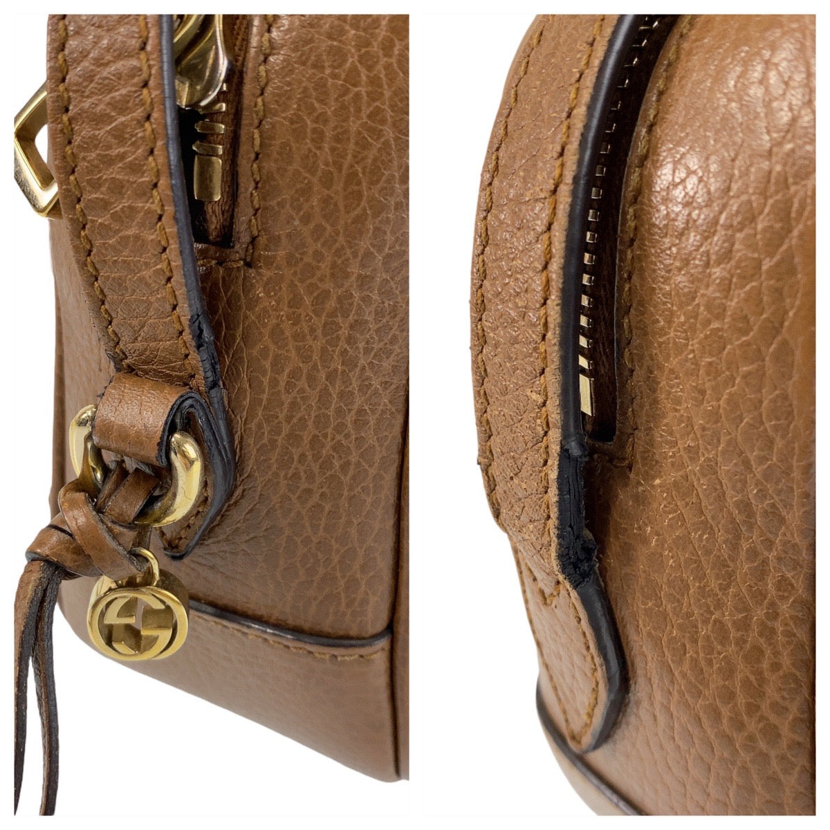 GUCCI Shoulder Bag 449413 GG canvas, leather Brown Gold Metal Crossbody Shoulder Bag Pochette Women Used