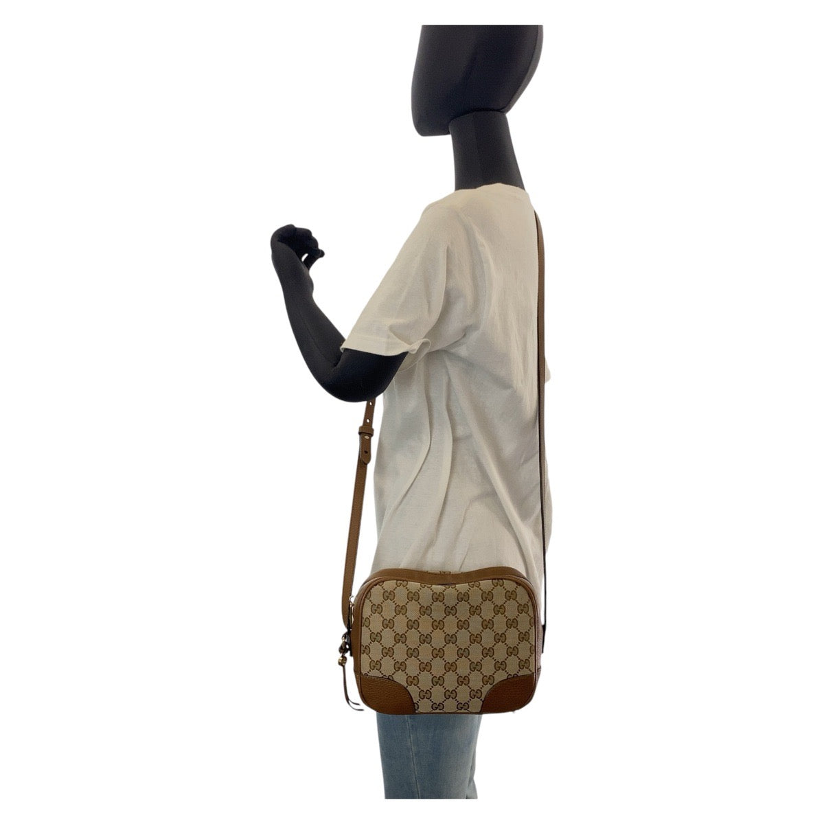 GUCCI Shoulder Bag 449413 GG canvas, leather Brown Gold Metal Crossbody Shoulder Bag Pochette Women Used