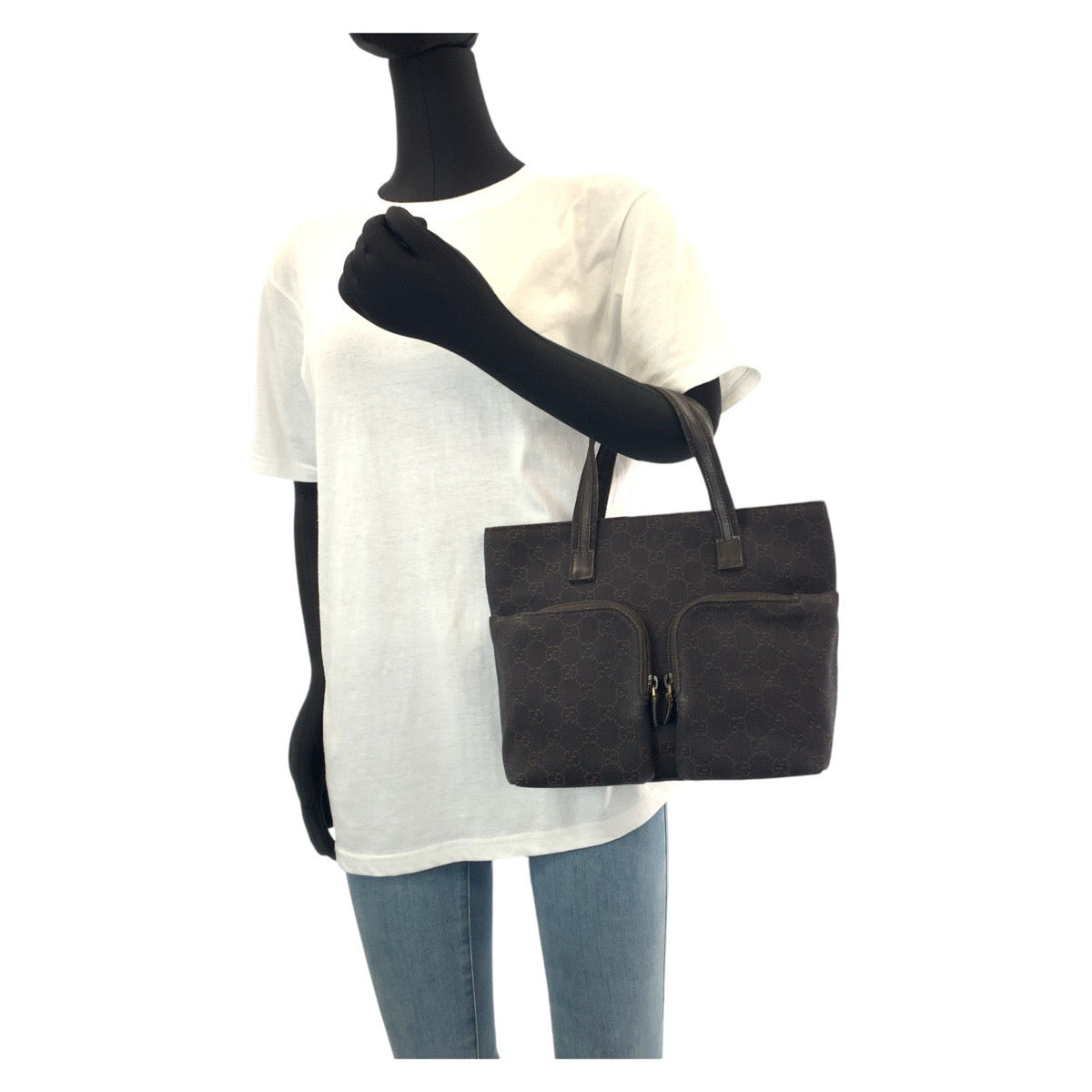 GUCCI Tote Bag 105650 GG canvas, leather Brown Gold Metal Tote Bag handbag Women Used
