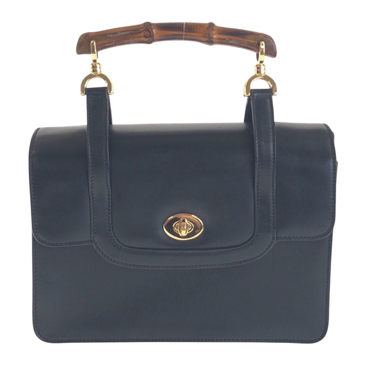 GUCCI Handbag 000 113 0231 leather Black GoldMetal Bamboo Women Used