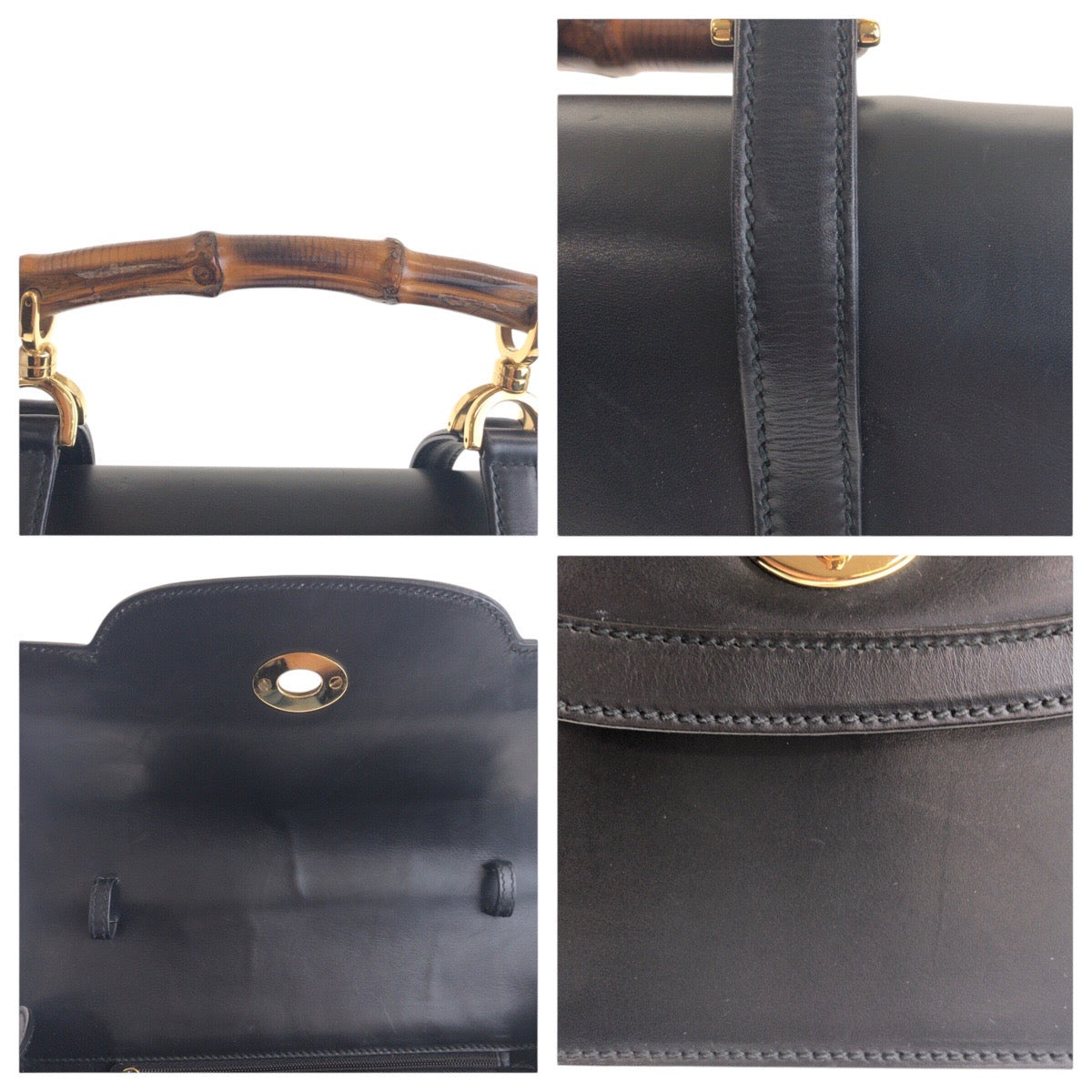 GUCCI Handbag 000 113 0231 leather Black GoldMetal Bamboo Women Used