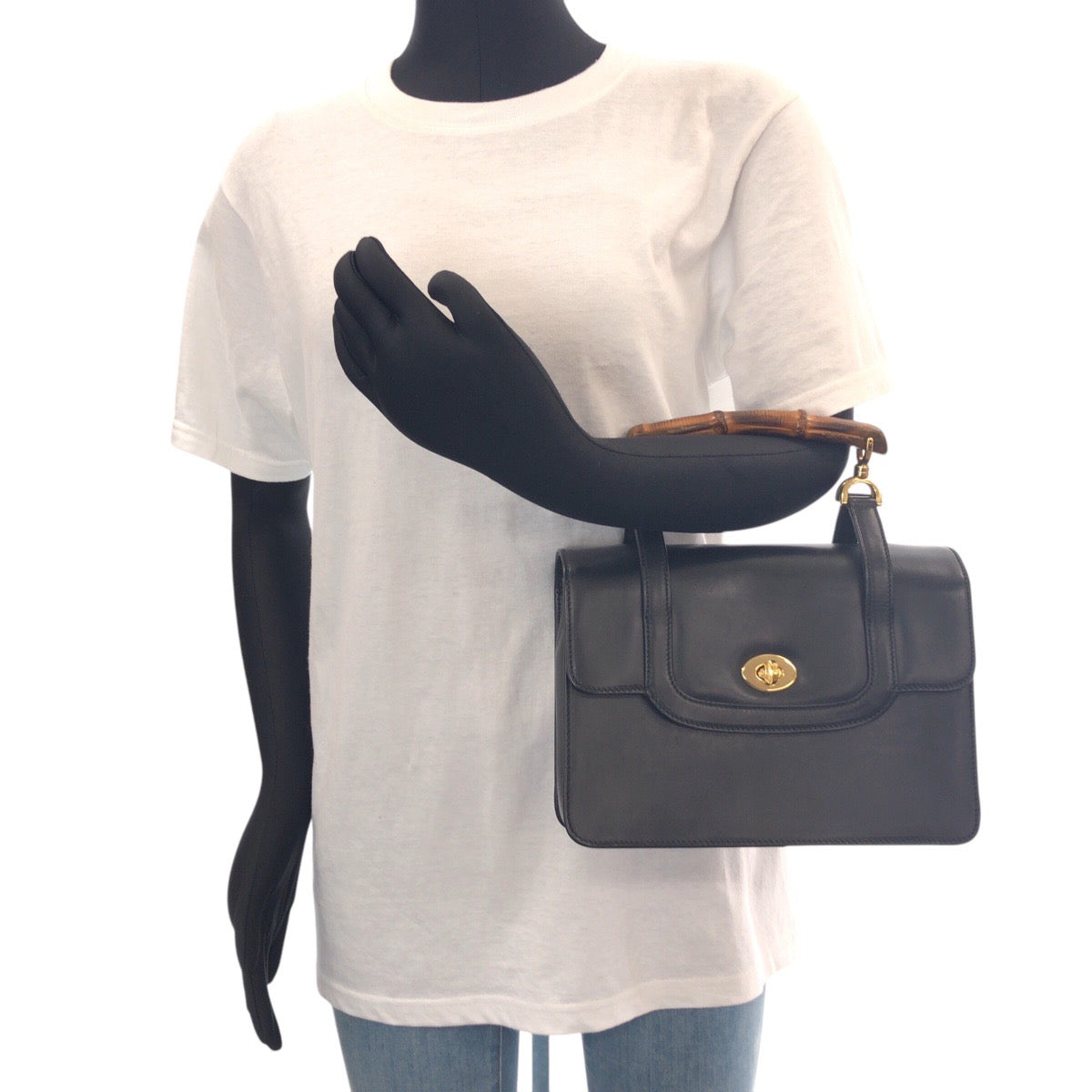 GUCCI Handbag 000 113 0231 leather Black GoldMetal Bamboo Women Used