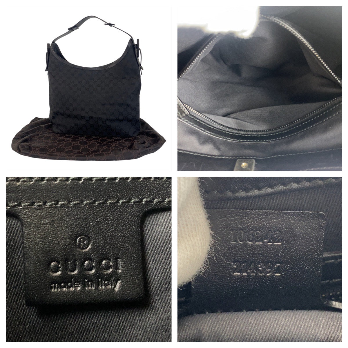 GUCCI Shoulder Bag 106242 GG canvas, leather Black black Hobo Shoulder Bag Women Used