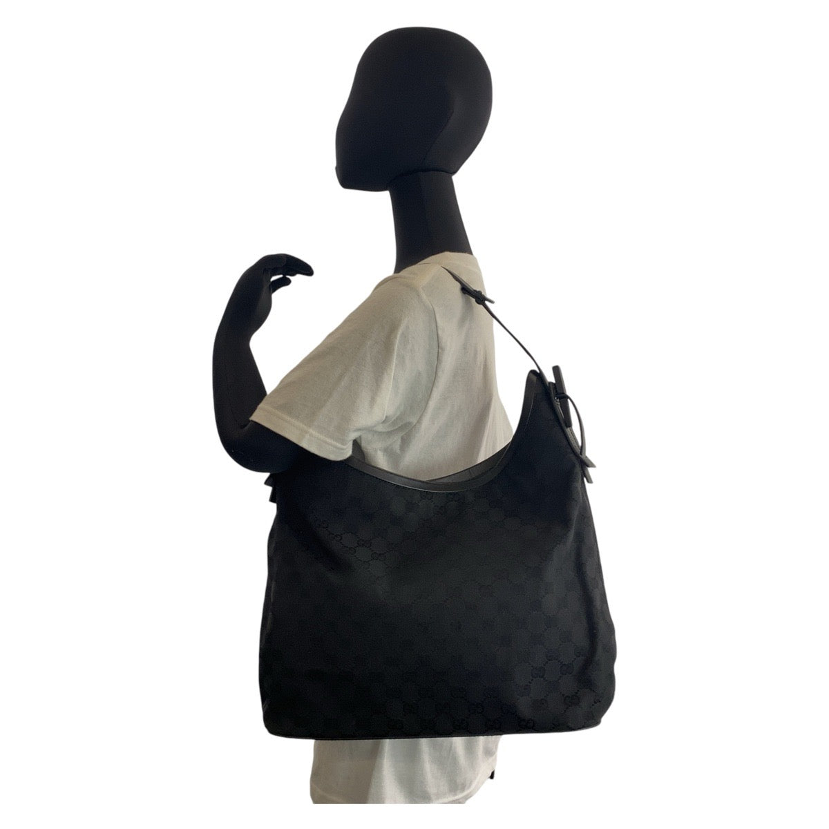 GUCCI Shoulder Bag 106242 GG canvas, leather Black black Hobo Shoulder Bag Women Used