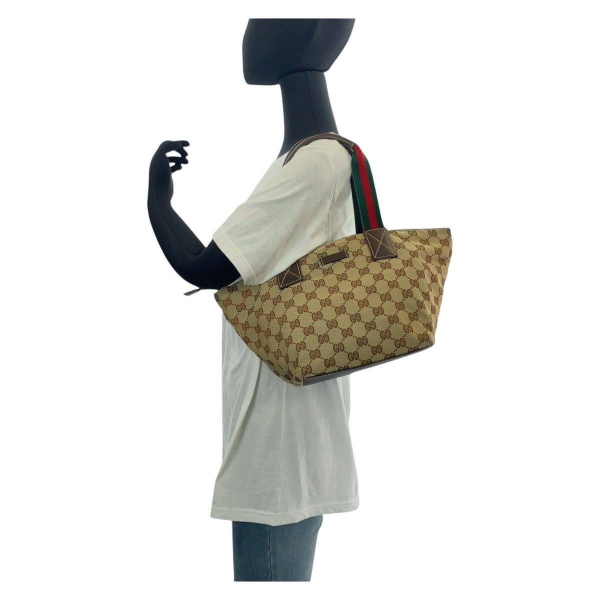 GUCCI Tote Bag 131228 GG canvas, leather Brown beige Tote Bag Shoulder Bag Sherry line Women Used