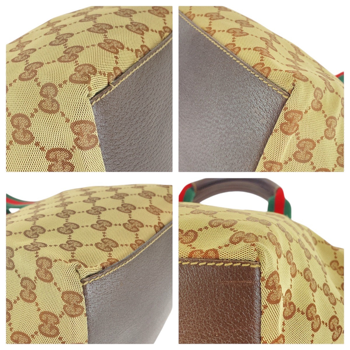 GUCCI Tote Bag 131228 GG canvas, leather Brown beige Tote Bag Shoulder Bag Sherry line Women Used