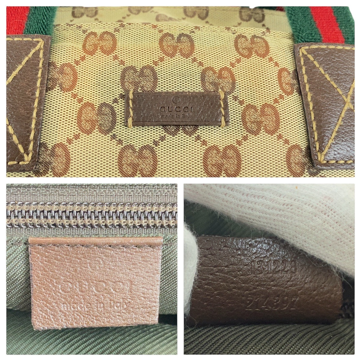 GUCCI Tote Bag 131228 GG canvas, leather Brown beige Tote Bag Shoulder Bag Sherry line Women Used