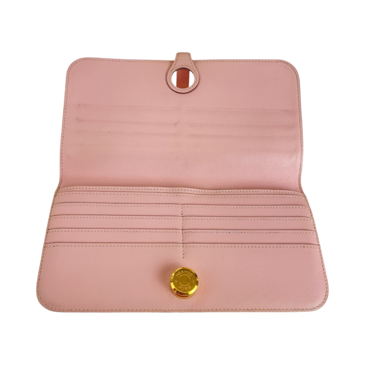 HERMES Long Wallet Purse Vaux Swift Pink Rose Sakura Long Wallet Purse Dogon Long Women Used