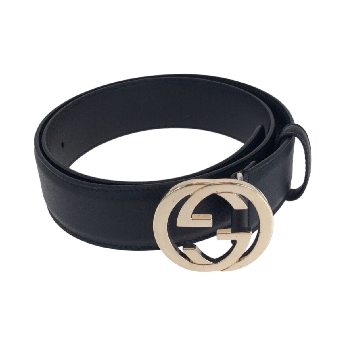 GUCCI belt 370543 leather black Interlocking 30