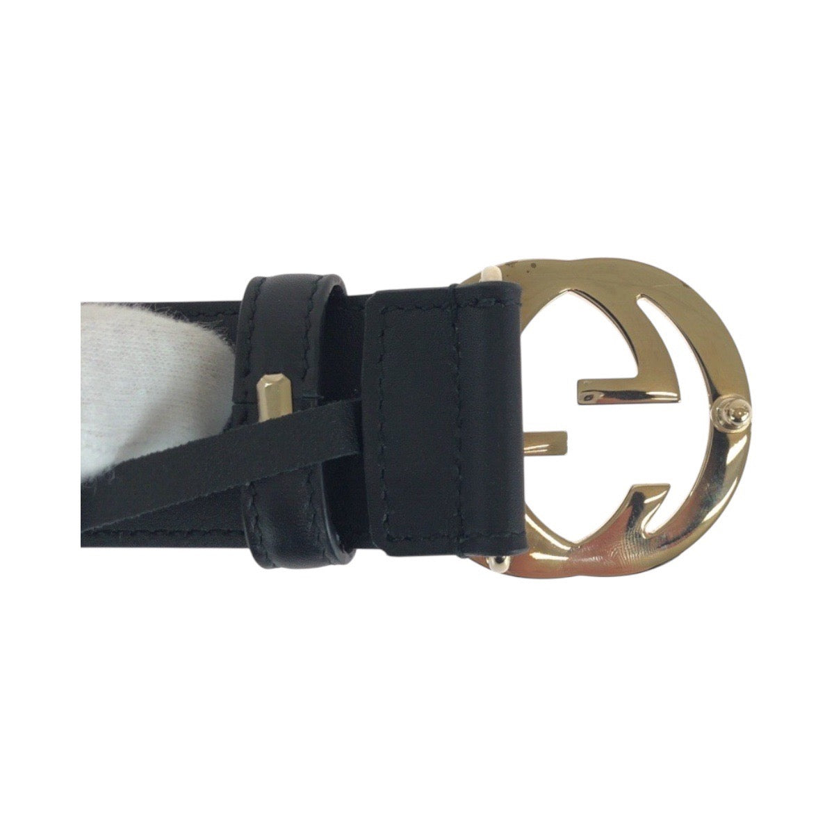 GUCCI belt 370543 leather black Interlocking 30