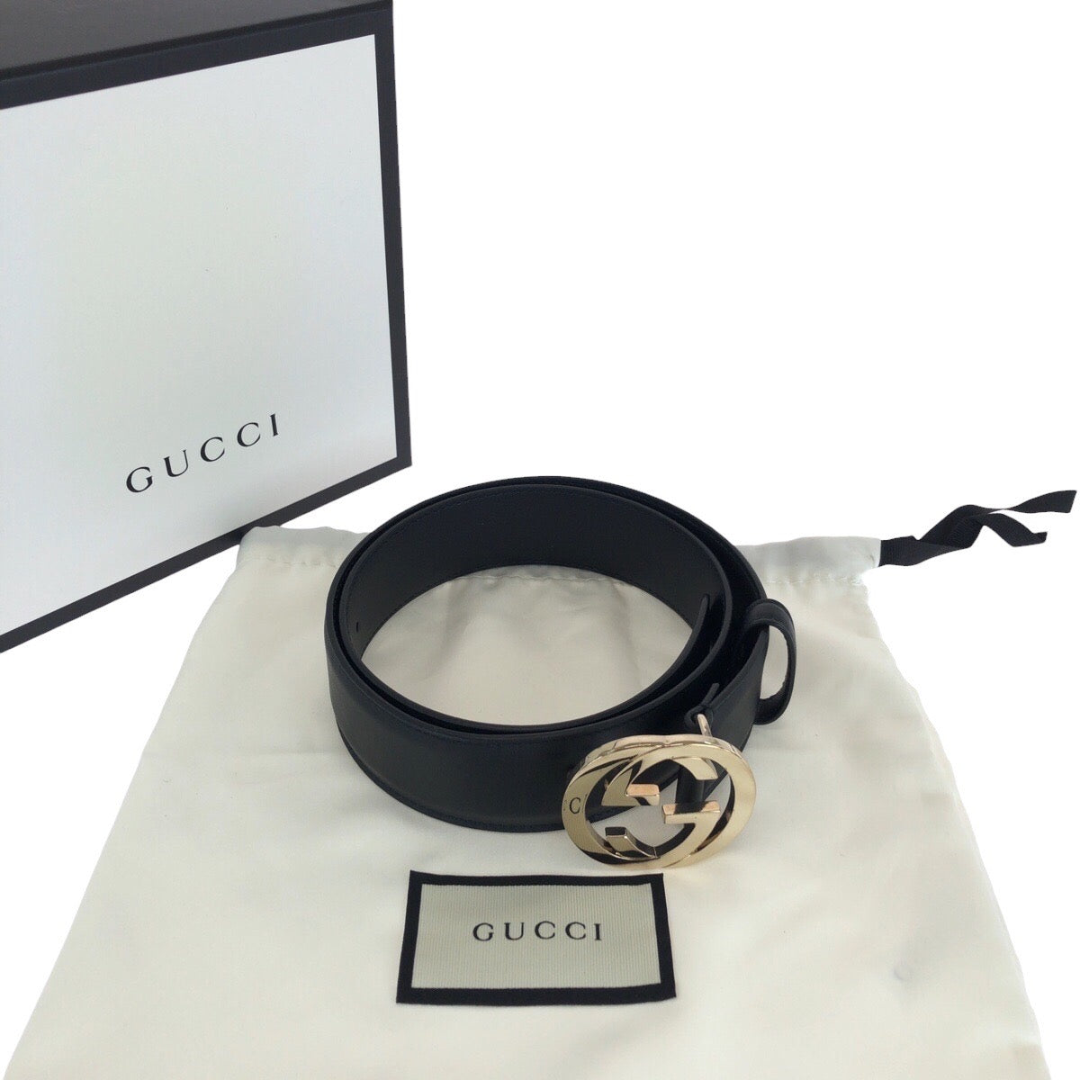 GUCCI belt 370543 leather black Interlocking 30