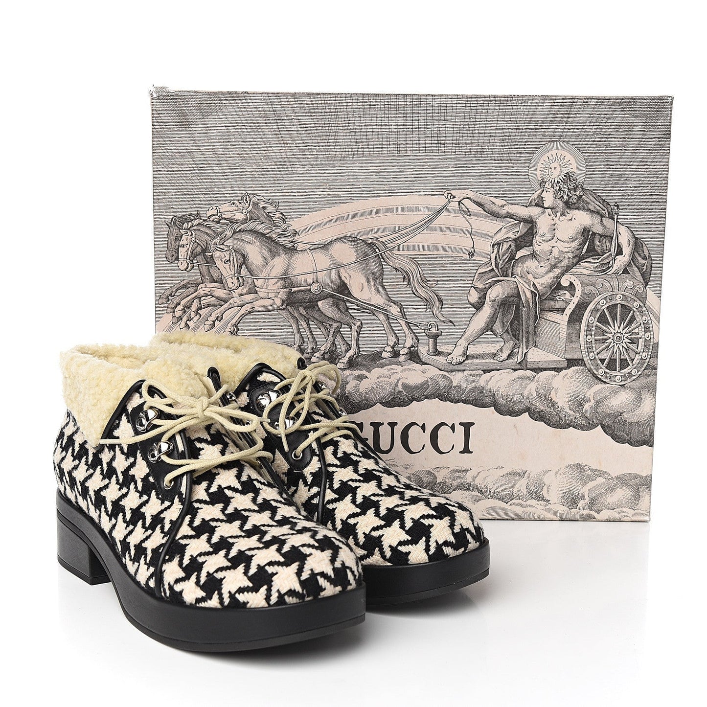 Gucci Houndstooth Lace up Bootie in White