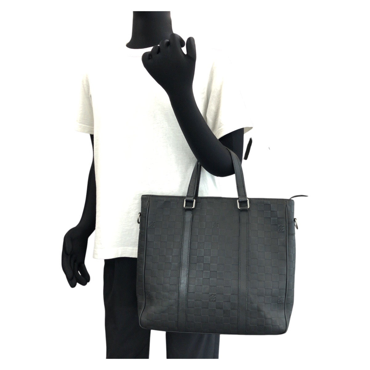 LOUIS VUITTON Business bag N41467 leather Black Gunmetal Business bag Tote Bag Damier Anfini Tadao PM mens Used