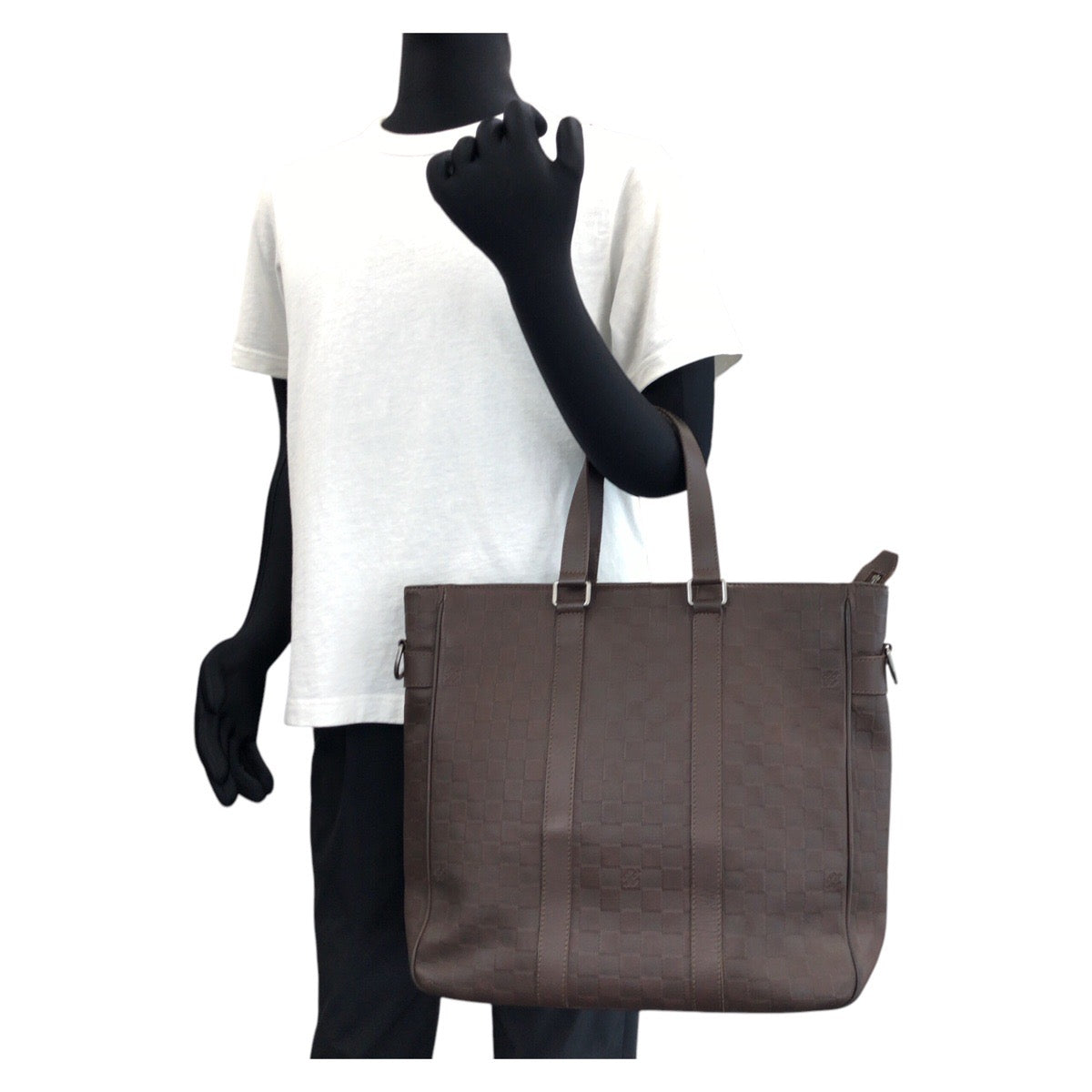LOUIS VUITTON Business bag N41229 leather Meteor Brown Gunmetal Business Bag Tote Bag Shoulder Bag 2way Damier Anfini Neo Tadao mens Used