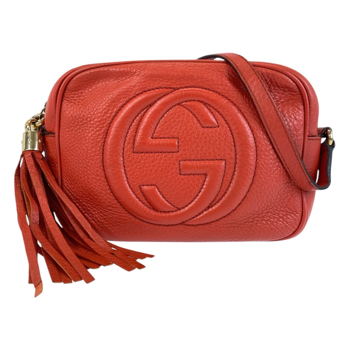 GUCCI Shoulder Bag 308364 leather Red Gold Metal Crossbody Shoulder Bag Pochette Soho Interlocking Women Used