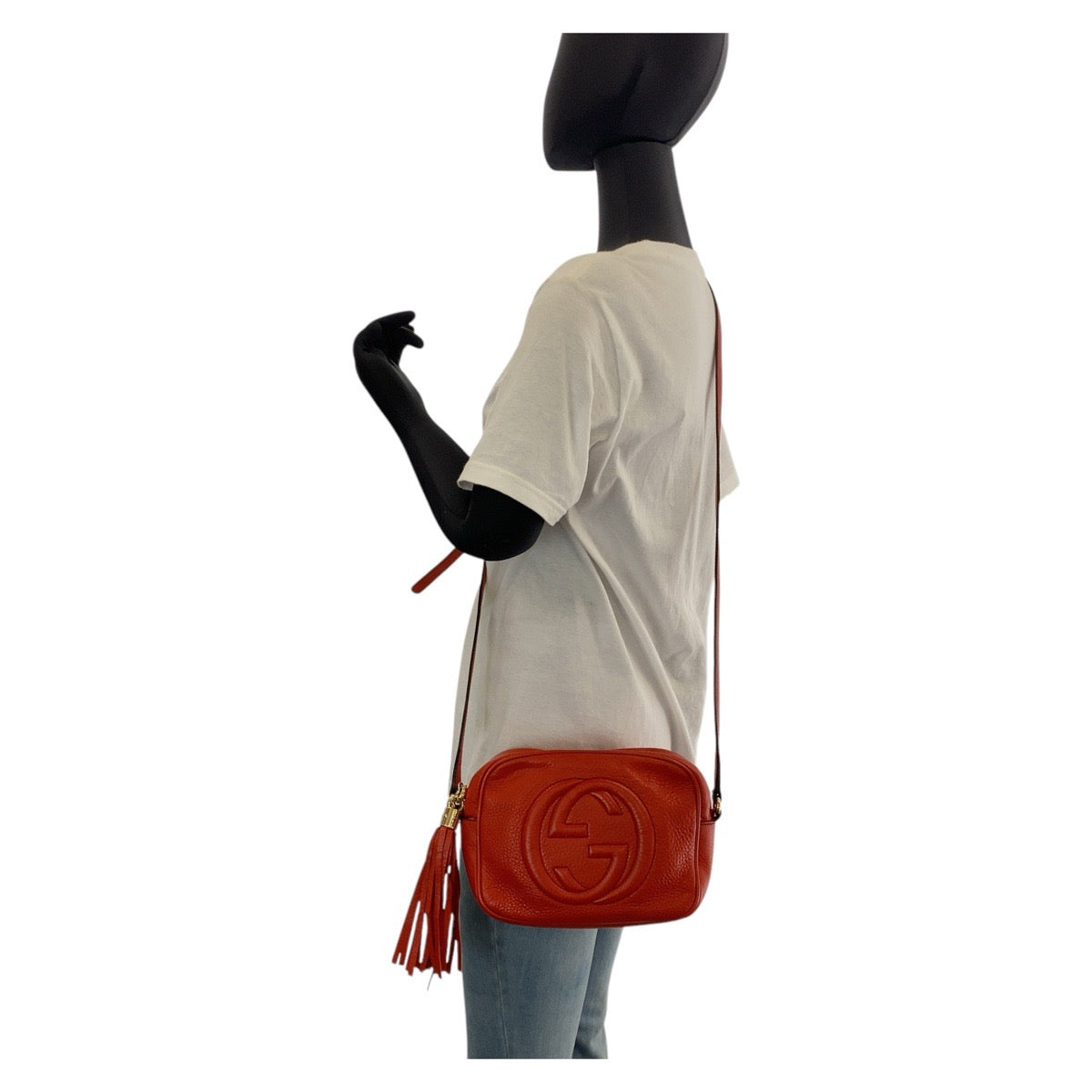 GUCCI Shoulder Bag 308364 leather Red Gold Metal Crossbody Shoulder Bag Pochette Soho Interlocking Women Used