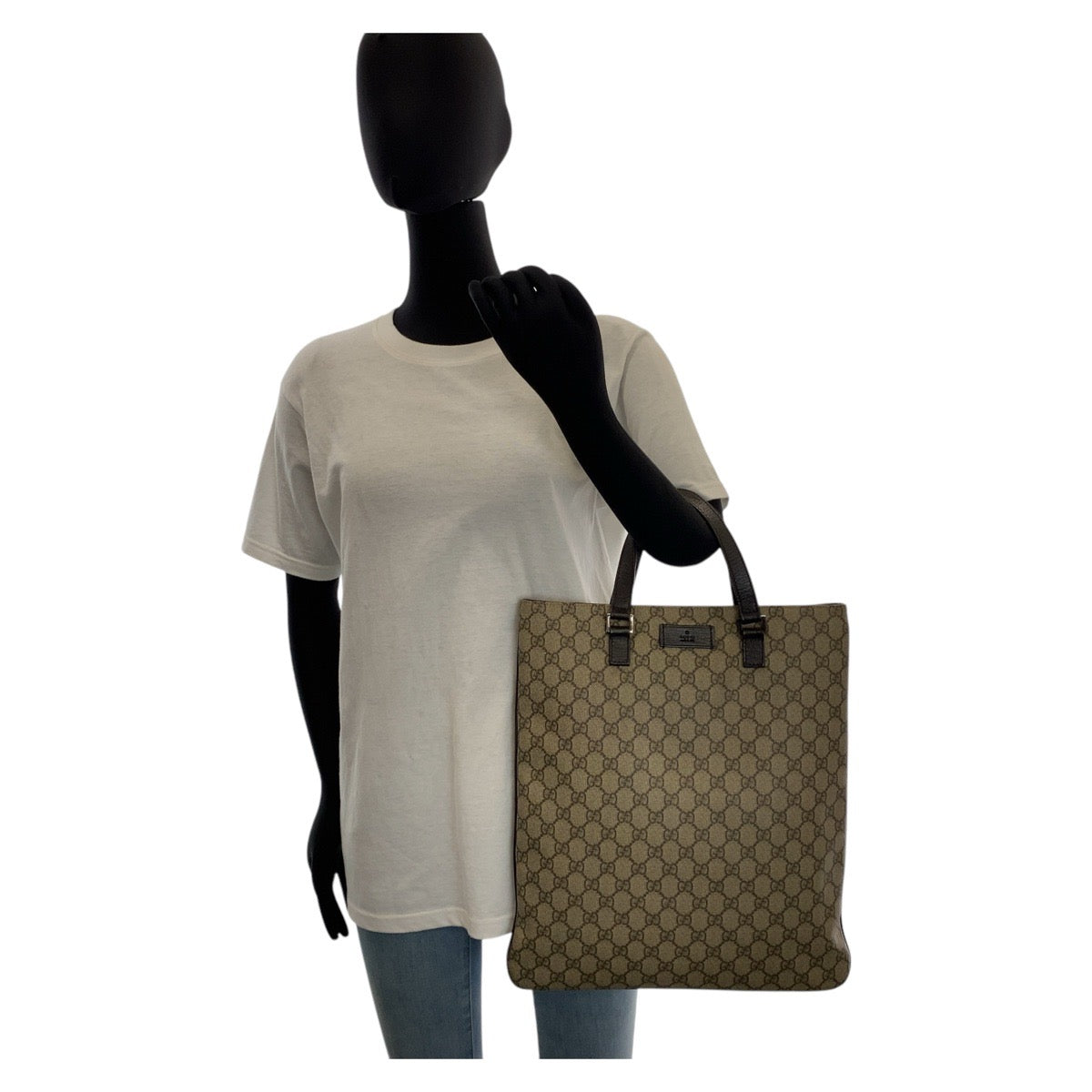 GUCCI Tote Bag 131258 GG Supreme canvas, leather Beige brown Tote Bag Women Used