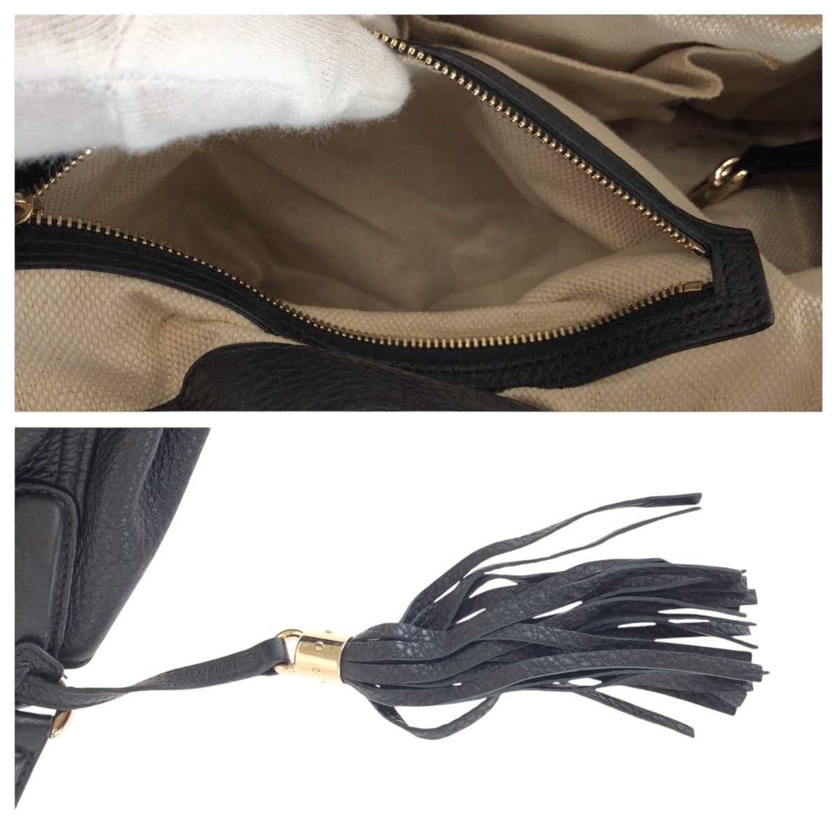 GUCCI Tote Bag 282309 leather Black GoldMetal Tote Bag Shoulder Bag Interlocking Tassels Soho Women Used