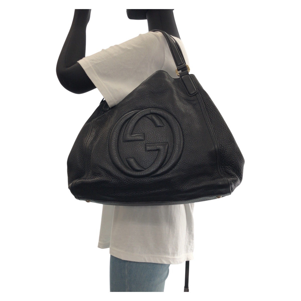 GUCCI Tote Bag 282309 leather Black GoldMetal Tote Bag Shoulder Bag Interlocking Tassels Soho Women Used