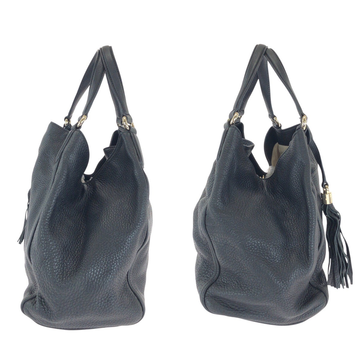 GUCCI Tote Bag 282309 leather Black GoldMetal Tote Bag Shoulder Bag Interlocking Tassels Soho Women Used