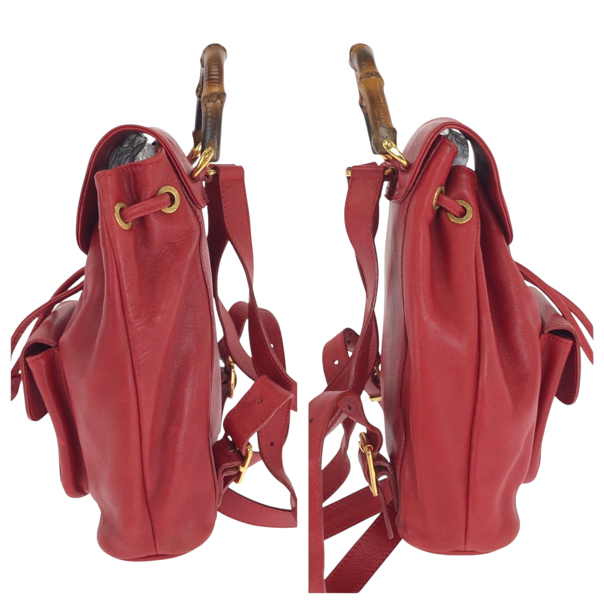GUCCI Backpack 003 2058 0080 leather Red brown Backpack Backpack Bamboo Women Used