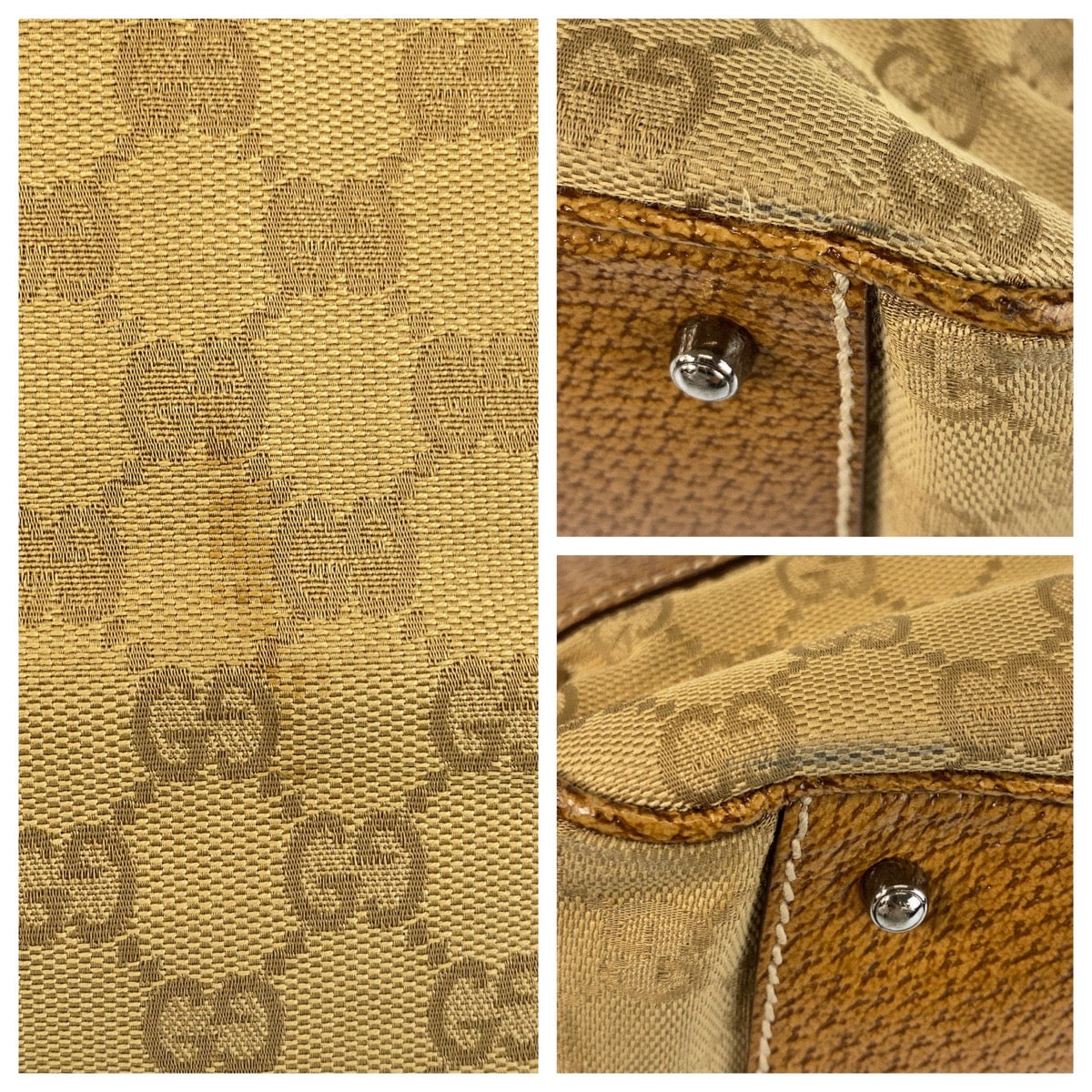 GUCCI Tote Bag 113011 GG canvas, leather Beige brown Tote Bag Shoulder Bag Women Used