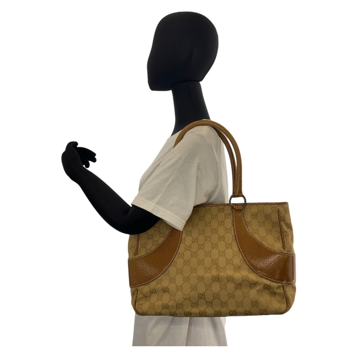 GUCCI Tote Bag 113011 GG canvas, leather Beige brown Tote Bag Shoulder Bag Women Used