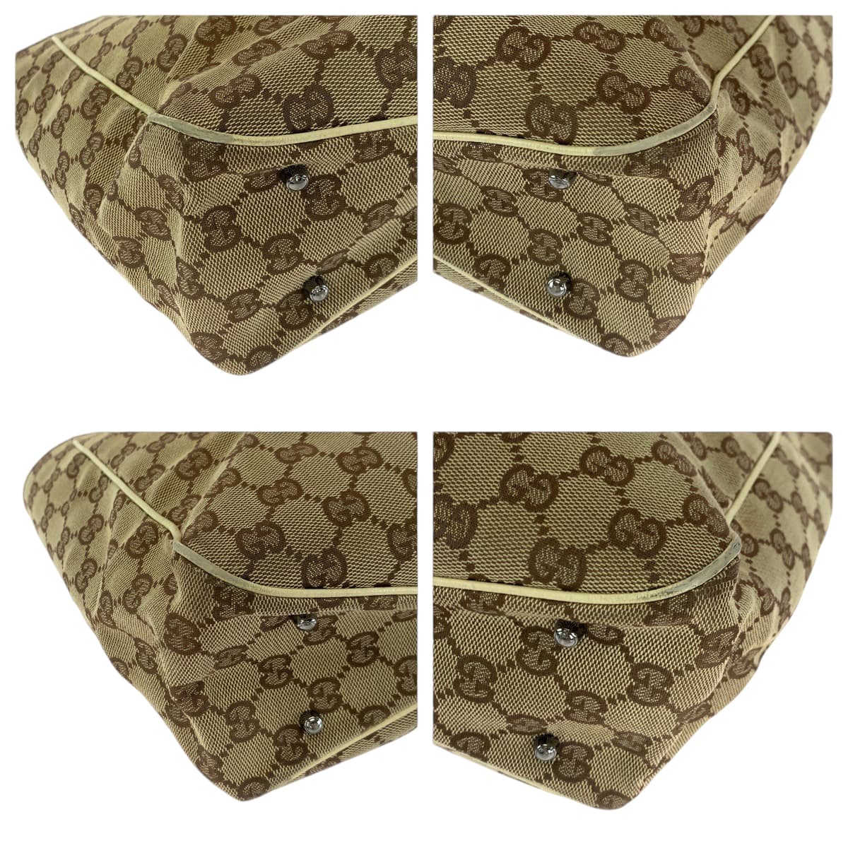 GUCCI Tote Bag 113019 GG canvas Brown Beige SilverMetal Tote Bag Shoulder Bag Women Used