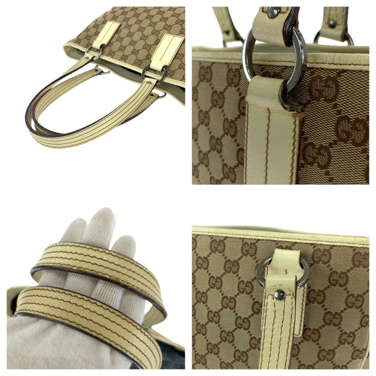 GUCCI Tote Bag 113019 GG canvas Brown Beige SilverMetal Tote Bag Shoulder Bag Women Used