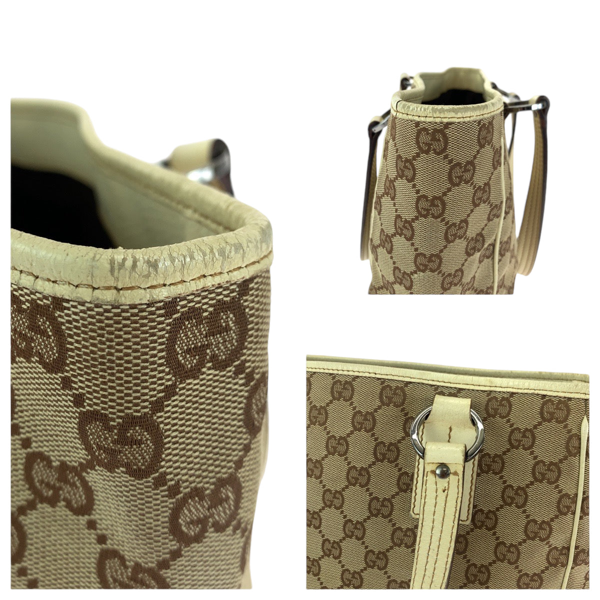 GUCCI Tote Bag 113019 GG canvas Brown Beige SilverMetal Tote Bag Shoulder Bag Women Used