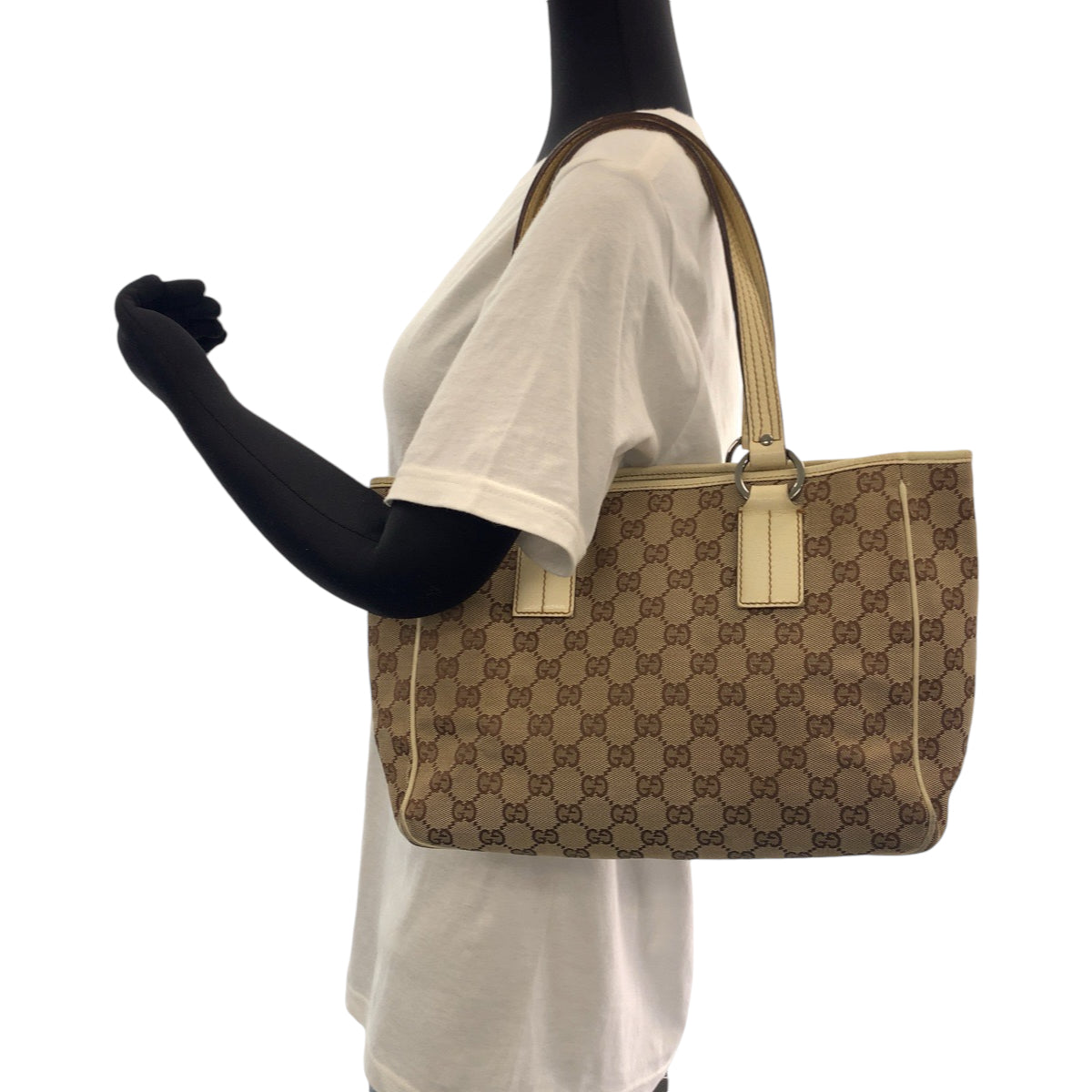 GUCCI Tote Bag 113019 GG canvas Brown Beige SilverMetal Tote Bag Shoulder Bag Women Used