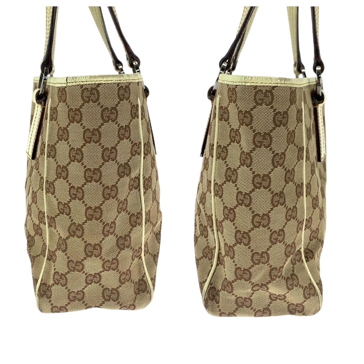 GUCCI Tote Bag 113019 GG canvas Brown Beige SilverMetal Tote Bag Shoulder Bag Women Used