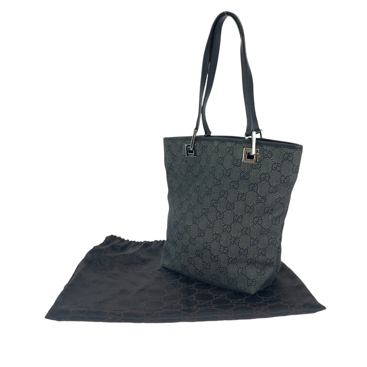 GUCCI Tote Bag 31244 GG canvas Black SilverMetal Tote Bag handbag Women Used