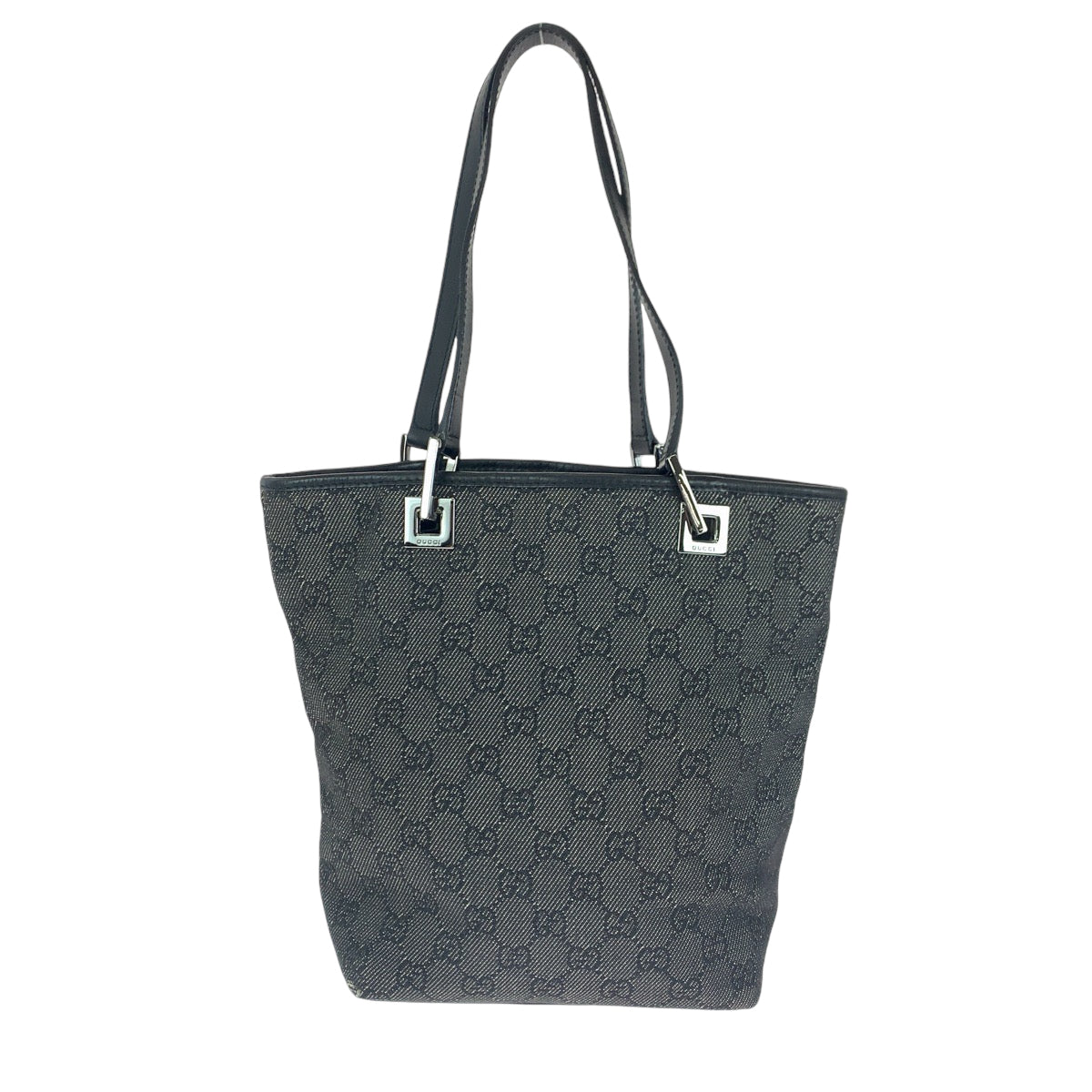 GUCCI Tote Bag 31244 GG canvas Black SilverMetal Tote Bag handbag Women Used